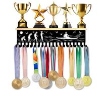 SUPERDANT Rowing Medal Display 15.75x3.54x0.47 Inch/40x9x1.2cm Iron and Wood Medal Hanger Display Trophy Shelf for Athletic Achievements Black