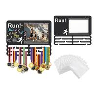 SUPERDANT Run Medal Display Running Iron Medal Hanger with 10 Pockets for Storing Race Bibs and Displaying Marathon Running Medals Black 43x34cm