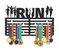 SUPERDANT RUN Metal Medal Holder RUN Medals Display Hanger Rack Awards Ribbon Rack Organizer Wall Mount 6 Lines for Sports Club School Athlete Competition 40x25CM