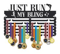 SUPERDANT Running Medal Hanger Display Just Run My Bling Medal Holder Personalised Medals Rack Wall Mounted Medals Hanging 6 Rows 24 Hangers Non-slip Hooks for Runner Gifts