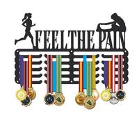 SUPERDANT Running Metal Medal Holder Feel the Pain Medals Display Hanger Rack Awards Ribbon Rack Organizer Wall Mount 5 Lines for Sports Club School Athlete Competition 40x25CM