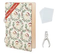 SUPERDANT Santa Claus Greeting Card Organizer Set Color Cartoon Portrait Wooden Wonderful Memories Card Keeper Binder Suit Holder Book with 2-Ring 20 Inner Pocket and Punch for Christmas 24x16cm