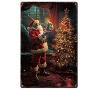 SUPERDANT Santa Claus Metal Tin Signs Christmas Tree Metal Sign Santa Claus in the House Tin Sign Plaque Retro Metal Poster for Christmas Party Home Living Room Bars Cafes Pubs Decorations