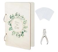 SUPERDANT Save the Date Greeting Card Organizer Leaves Greeting Card Binder Snowy Scene Wooden Cards Keeper Binder 2-Rings Post Cards Album for Birthday Wedding Holiday with Punch and 20 Pockets