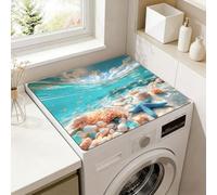 SUPERDANT Seabed World Washing Machine Mat Waterproof Easy Clean Top Cover for Washer Dryer 60x50cm Universal Size Non-Slip Appliance Protector with Decorative Fish and Starfish Blue