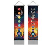 SUPERDANT Seven Chakra Tapestry Meditation Wall Tapestry Moon Phases Wall Art Yoga Room Tapestries Walls Blanket 2 Long Tapestries Walls Hanging with Tassel for Living Room Bedroom Decor 130x33cm