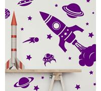 SUPERDANT Simple Planet Rocket Wall Decals Outer Space Wall Sticker DIY Purple Wall Sticker Murals Stickers for Kids Bedroom Nursery Living Room Decoration