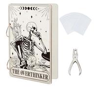SUPERDANT Skeleton and Flowers Greeting Card Organizer The Overthinker Wooden Card Keeper Binder Skull Greeting Cards Storage Gothic Photo Album 2-Rings Cover with Punch and 20pcs Inner Pockets