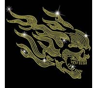 SUPERDANT Skull Flame Rhinestone Iron-on Transfer Skeleton Crystal Hotfix Applique Bling Patch Clothing Repair Applique for T-Shirt Cloth Hoodies Art Craft Decor Gifts