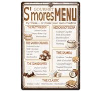 SUPERDANT S'more Bar Menu Tin Sign Desserts Retro Metal Poster Vintage Country Art Sign S'more Dessert Store Decor Vintage Wall Art for Kitchen Dining Room Bar Vintage Metal Plaque Poster Outdoor
