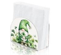 SUPERDANT St. Patrick's Day Leprechaun and Shamrock Napkin Holder for Table Acrylic Serviette Dispenser Tabletop Cocktail Napkins Organizer Green Tissue Paper Towel Stand for Dining Room Home Decor