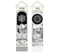 SUPERDANT Sun and Moon Tapestry Tarot Cards Wall Tapestry Black and White Wall Art Tapestries Walls Blanket 2 Long Tapestries Walls Hanging with Tassel for Living Room Home Bedroom Decor 130x33cm