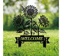 SUPERDANT Sunflower Garden Decor Metal Welcome Outdoor Garden Ornament Black Silhouette Outdoor Decor Flowers Fence Stakes Decorative Wall Art for Farm Lawn Patio Gifts