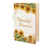 SUPERDANT Sunflower Greeting Card Organizer Wonderful Memories Wooden Card Keeper Binder Greeting Cards Storage Cards Holder Book Postcard Album with 2-Rings Gift for Wedding Birthday Graduation