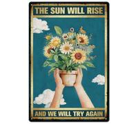 SUPERDANT Sunflower Metal Tin Sign Potted Plants Vintage Metal Sign Poster Inspirational Wall Art Funny Flowers Retro Metal Poster for Livingroom Bedroom Home Retro Indoor Decor Gifts