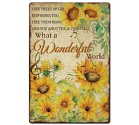 SUPERDANT Sunflower Tin Sign What a Wonderful World Metal Tin Sign Flower with Music Staff Wall Plaque Inspirational Quotes Art Poster for Bedroom Living Room Vintage Decor Man Cave Gifts