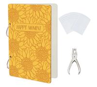 SUPERDANT Sunflower Wonderful Memories Greeting Card Organizer Set Sunflower Pattern Wooden Card Keeper Binder Suit Holder Book with 2-Ring 20 Inner Pocket and Punch for Birthday Wedding 24x16cm