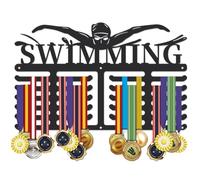 SUPERDANT Swimming Medal Hanger Swimmer Medals Holder Personalised Award Black Metal Rack Wall Mount Sports Hanging 6 Rows 24 Hangers Non-slip Hooks Gifts for Man Woman Athletes