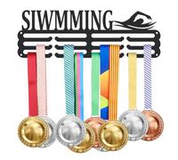 SUPERDANT Swimming Theme Medal Hanger Display Black Iron Medal Hook Organizer Hanging Awards Holder Sports Metal Hanging Synchronized Swimming Medel Wall Rack for Home Office Gym with Screws 40x15cm