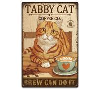 SUPERDANT Tabby Cat Coffee Co Tin Signs Coffee Bar Metal Sign Poster Brew Can Do It Funny Cat Vintage Wall Art Plaque Home Wall Decor for Kitchen Living Room Bedroom Man Cave Garage Decoration