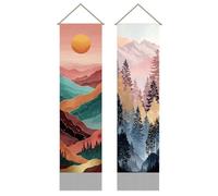SUPERDANT Textured Forest Tapestry Boho Mountain Wall Tapestry Gothic Wall Art Tapestries Walls Blanket 2 Long Tapestries Walls Hanging with Tassel for Living Room Bedroom Home Decor 130x33cm