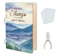 SUPERDANT The Best Things Greeting Card Organizer Mountain Landscape Greeting Card Binder Colorful Wooden Cards Keeper Binder 2-Rings Post Cards Album with Punch and 20 Pockets