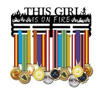 SUPERDANT This Girl is on Fire Medal Holder Running Medals Display Black Iron Wall Mounted Hooks Personalised Medal Holder for Running Medal Wall Hanging Gift for Running Girl Capacity About 10-15KG