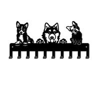 SUPERDANT Three Dogs Key Holder with 10 Hooks Black Puppies Key Hooks Iron Key Rack Wall Mounted for Dog Leash Clothes Jackets Hats Robes Towels Bags Keys Wall Decoration 11.5x25cm