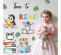 SUPERDANT Time to Read Animal Book Wall Stickers Educational Animals Reading Wall Decals Nursery Peel and Stick Walls Art Stickers for Kids Room Kindergarten Classroom Reading Corner School Decor