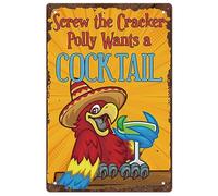 SUPERDANT Tin Sign Cocktail Vintage Metal Tin Signs with Parrot Funny Wall Art Painting Metal Decor for Bar Garages Beach Party Farmhouse Home Fence Room Outside