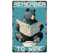 SUPERDANT Toilet Metal Signs Bear Reading Newspaper Tin Signs Remember to Wipe Wall Plaques Funny Poster Art for Man Cave Restroom Toilet Vintage Decor 30x20cm