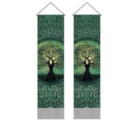 SUPERDANT Tree of Life Tapestry Green Nature Wall Tapestry Wall Art Tapestries Walls Blanket 2 Long Tapestries Walls Hanging with Tassel for Living Room Yoga Room Bedroom 130x33cm