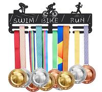 SUPERDANT Triathlon Medal Hanger Medals Display with Swim Bike Run Wall Mounted Hooks Hanging Medal Black Iron Rack Display Competition Medal Holder Trophy Display Wall Hanging