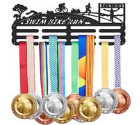 SUPERDANT Triathlon Medal Holders Swim Bike Run Sprint Medal Hanger Personalised Medal Holder for Ironman Black Iron Wall Mounted Hooks Hanging Medal Rack Display Triathlon Gifts Withstand 15kg