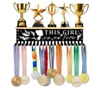 SUPERDANT Trophy and Medal Display Shelf 15.75inch/40cm This Girl is on Fire Wall Mounted Award Display with Hooks for Sports Achievements Inspirational Wall Decor Black