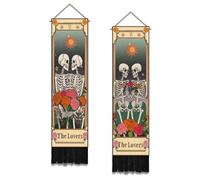 SUPERDANT Vertical Wall Tapestry Set 2pcs Gothic Skull Lovers Tarot Card Design Durable Fade-Proof Fabric For Living Room Bedroom Foyer Backdrop 130x33cm/51x13in