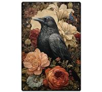 SUPERDANT Vintage Crow Metal Signs Gothic Raven Tin Sign Floral Butterfly Iron Wall Plaques Retro Art Poster for Man Cave Bar Pub Home Living Room Decoration