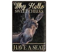 SUPERDANT Vintage Donkey Art Metal Signs Funny Sign Why Hello Sweet Cheeks Have A Seat Wall Artwork Metal Poster Bathroom Decor Vintage Country Decor Retro Metal Poster