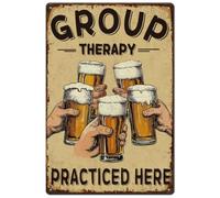 SUPERDANT Vintage Humorous/Mental Health Metal Wall Art Sign 8x12 inches Tin Sign Group Therapy Practiced Here Cheers Pattern Decorative Sign
