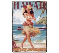 SUPERDANT Vintage Metal Signs Hawaii Beach Tin Sign Pin Up Girl Metal Poster Retro Wall Plaque Funny Signs Man Cave Sign for Bedroom Bar Bathroom Clubs Cafes Indoor Decor
