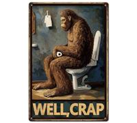 SUPERDANT Vintage Metal Tin Sign Funny Sasquatch Bathroom Metal Sign Retro Bathroom Toilet Wall Decor Metal Art Poster Plaque for Home Bar Restaurant Cafe Wall Decor Well Crap