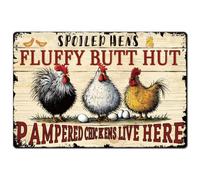 SUPERDANT Vintage Tin Signs Fluffy Butt Hut Chicken Metal Poster Hens Whimsical Wall Art Plaques Tin Painting Chicken Coop Accessories Shed Farm Yard Wall Decor Decorative Gifts 30x20cm