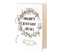 SUPERDANT Wedding Planner and Organizer Wooden Loose Leaf Binder Greeting Card Postcard Photo Album 2-Rings Cover Just Got Real Keeper Book Holder Keepsake Engagement Gifts for Newly Engaged Couples