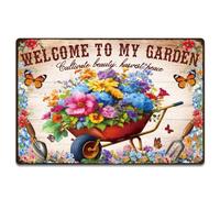 SUPERDANT Welcome to My Garden Retro Flower Tin Signs Wall Decor 20x30CM | Metal Material,Retro Flower Handcart Design,Suitable for Lawn,Florist,Cafe,Pubs,Home Wall Decoration