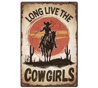 SUPERDANT Western Cowgirls Metal Signs Long Live the Cowgirls Tin Signs Western Vintage Tin Signs Vintage Wall Art Retro Decor for Bar Man Cave Farmhouse Living Room Bedroom Retro Metal Decor