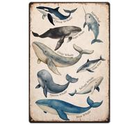 SUPERDANT Whales Metal Signs Whale Illustrations Tin Sign Ocean Animal Vintage Tin Signs Educational Wall Art Sea Life Retro Decor for Living Room Bedroom Classroom Nursery Teen Room Beach House