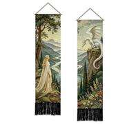 SUPERDANT White Dragon Decor Wall Tapestry 2 Piece Medieval Art Vertical Tapestries Set Polyester Wall Hanging For Man Cave Fantasy Room Decor, Princess Tapestry 45.7x13.0 Inch/116x33cm