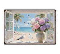 SUPERDANT Window Seascape Tin Signs Retro Seagull Metal Poster Iron Wall Decor Rectangle Signs for Living Room Kitchen Bars Restaurants Cafe Pubs Home Wall Art 30cm x20cm