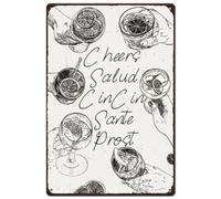 SUPERDANT Wine Glass Metal Signs Cheers Prost Tin Sign Wall Plaques Fuuny Poster Bar Decorative Wall Art Plaque for Bar Man Cave Cafe Kitchen Pub Garage Vintage Decoration Gift