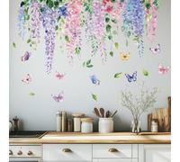 SUPERDANT Wisteria Vine Wall Stickers Flowers Butterfly Wall Art Stickers Nursery Wall Stickers Flower Wall Decals DIY Vinyl Art for Bedroom Classroom Girl's Room Playroom Wall Decoration